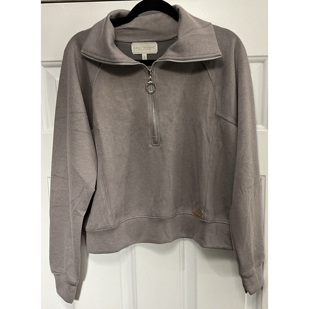 Simply Southern Grey Half Zip Long Sleeve Textured Pullover Women's Large